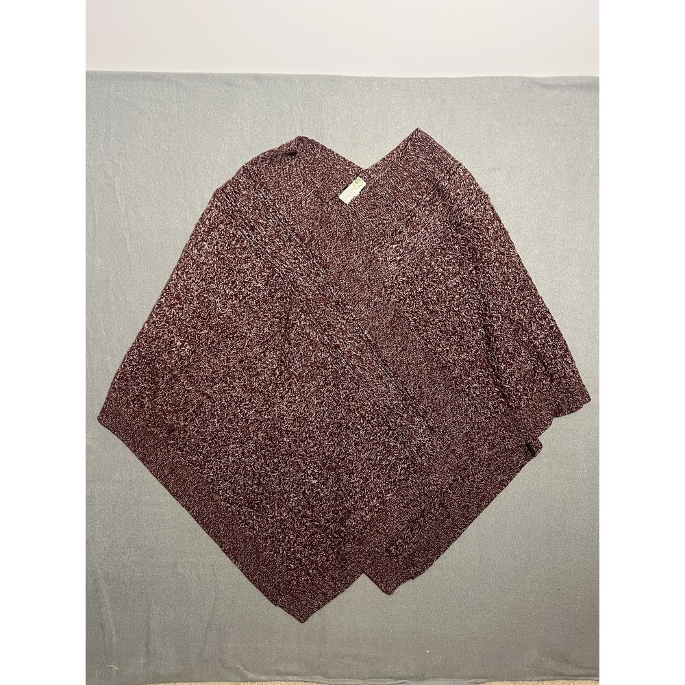 Sahalie Women's Plus Size 1X/2X Marled Burgundy Cream Open Front Poncho‎ Sweater